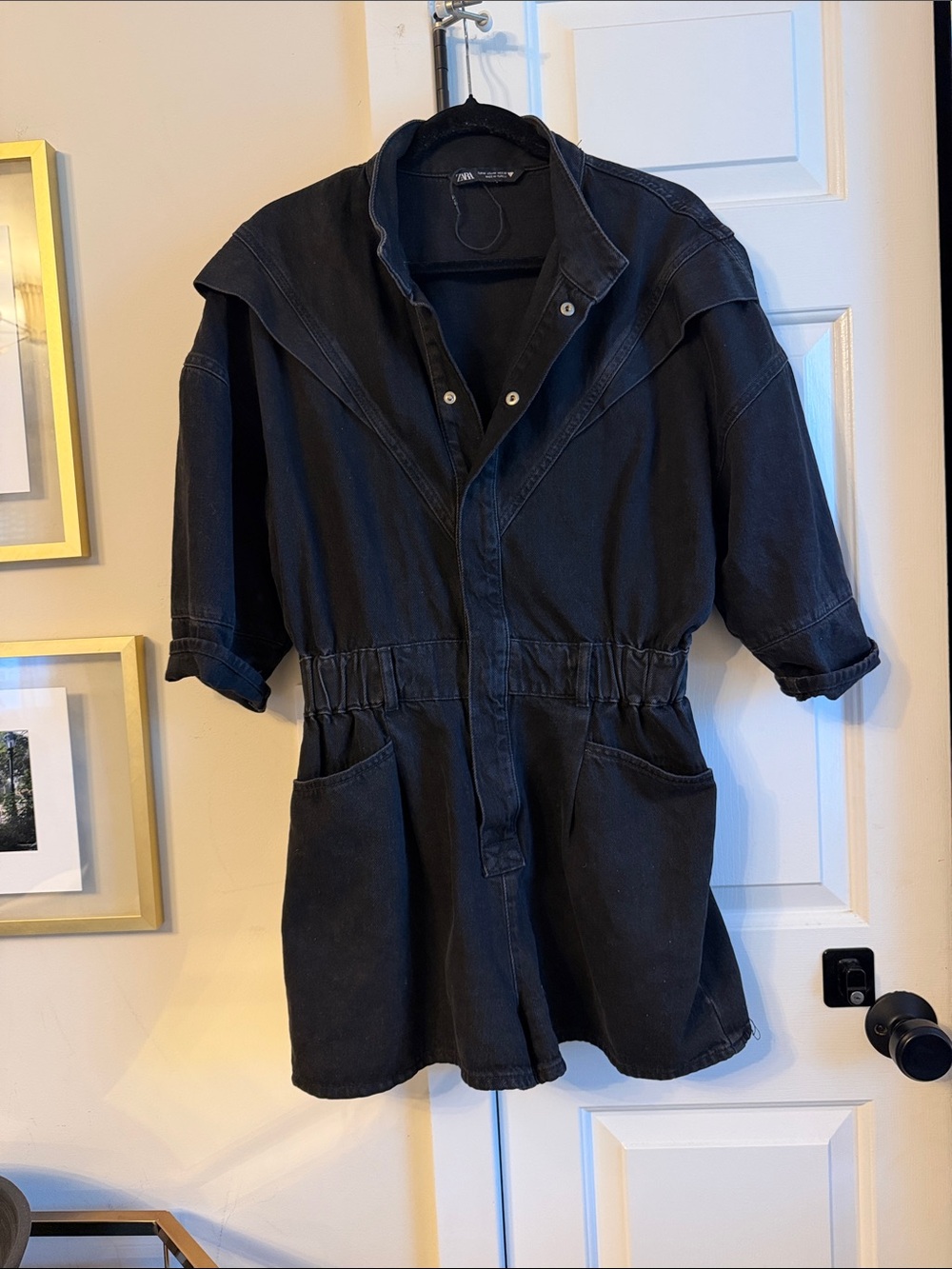 Zara Black short romper with Elastic Waist